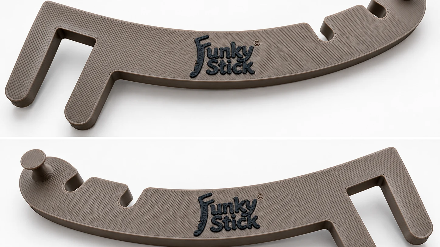 Left and right Funky Stick vent-window holders shown as a matched pair