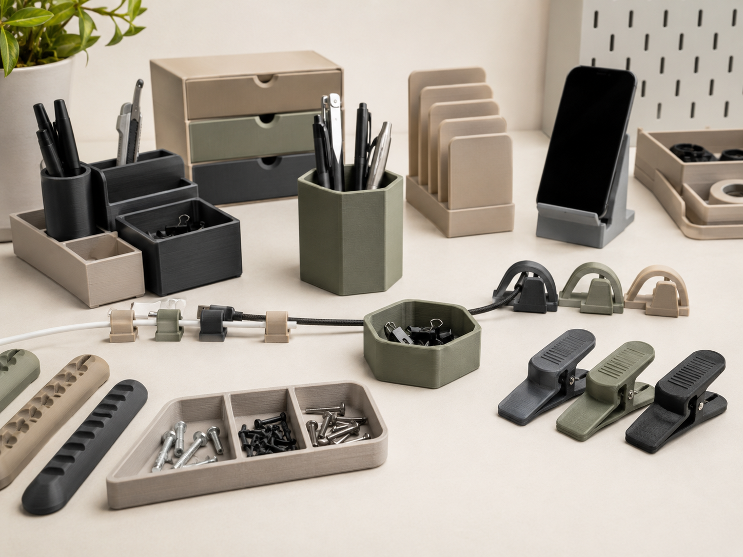 3D printed desk organization products and storage accessories