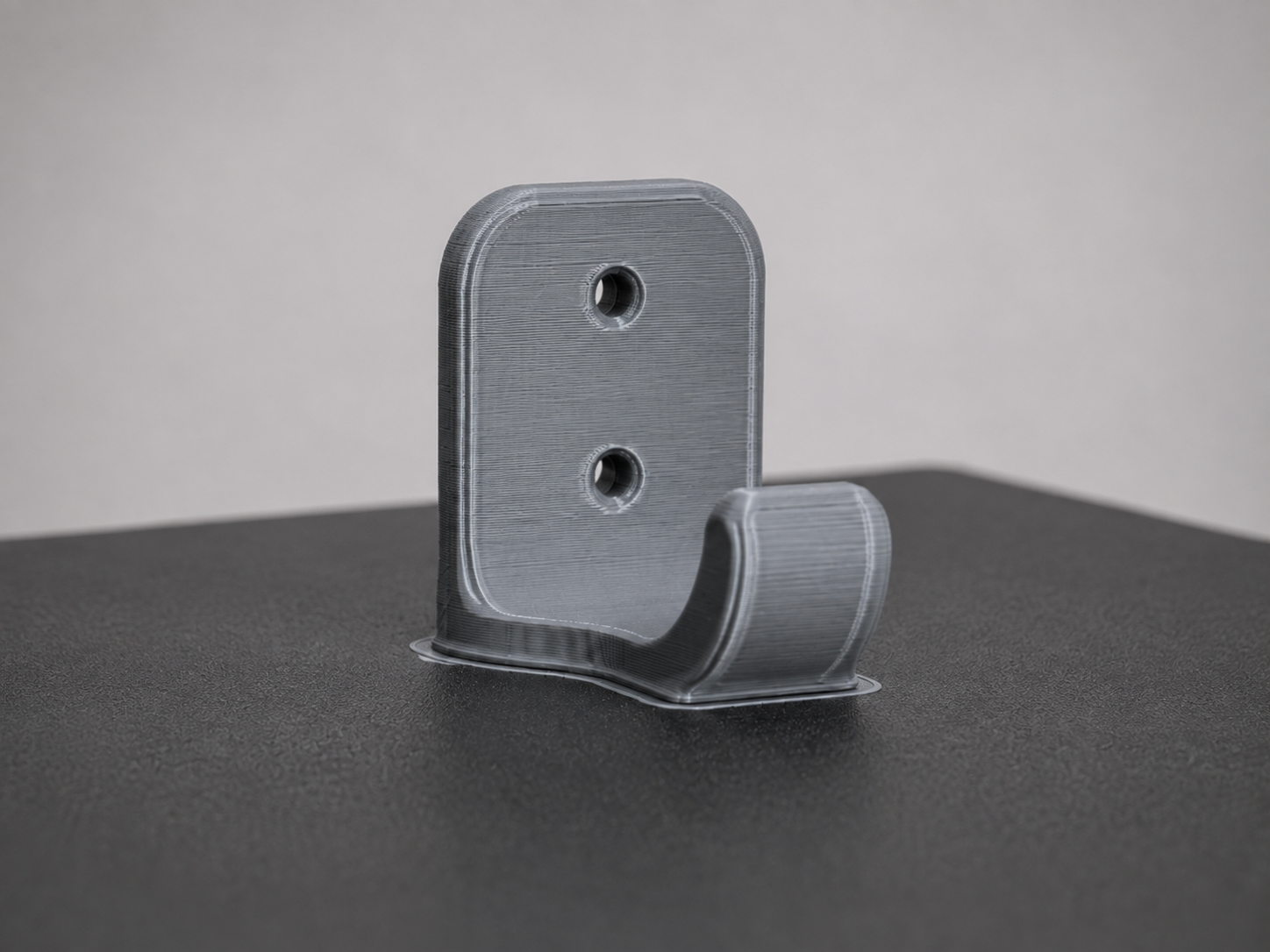 PETG 3D printed wall hook on a printer bed
